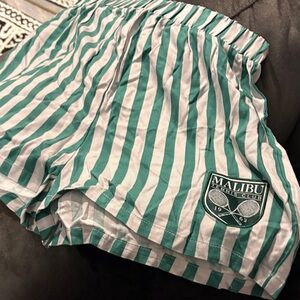 Zoe + Liv Teal and White Striped Athletic Shorts